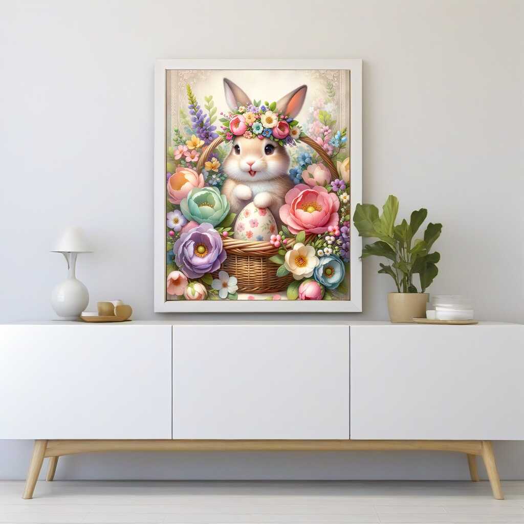 Bunny in flower basket — Diamond Painting Kit, product view 2