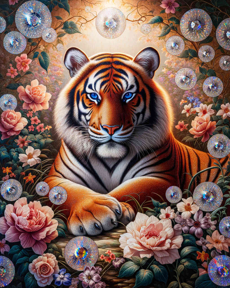Tiger between flowers — Diamond Painting Kit design