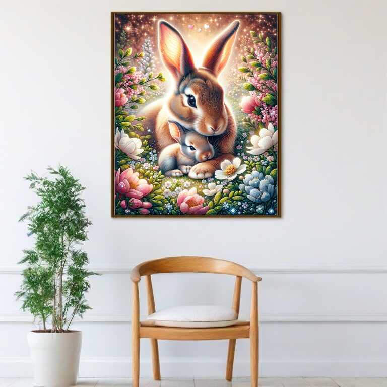 Hare mother and child — Diamond Painting Kit, product view 2