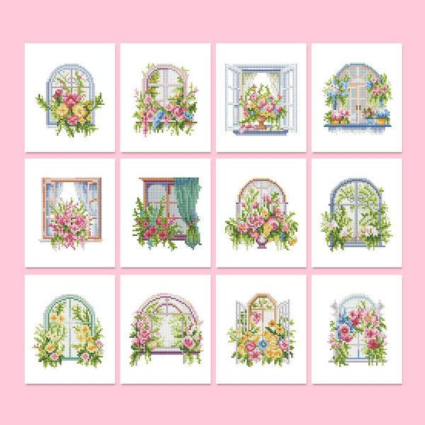 Floral Windows, Set of 12 — Mini Diamond Painting Set, product view 2