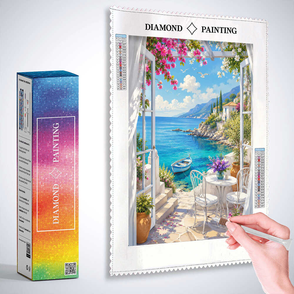 Mediterranean Morning Terrace — Diamond Painting Kit, product view 3