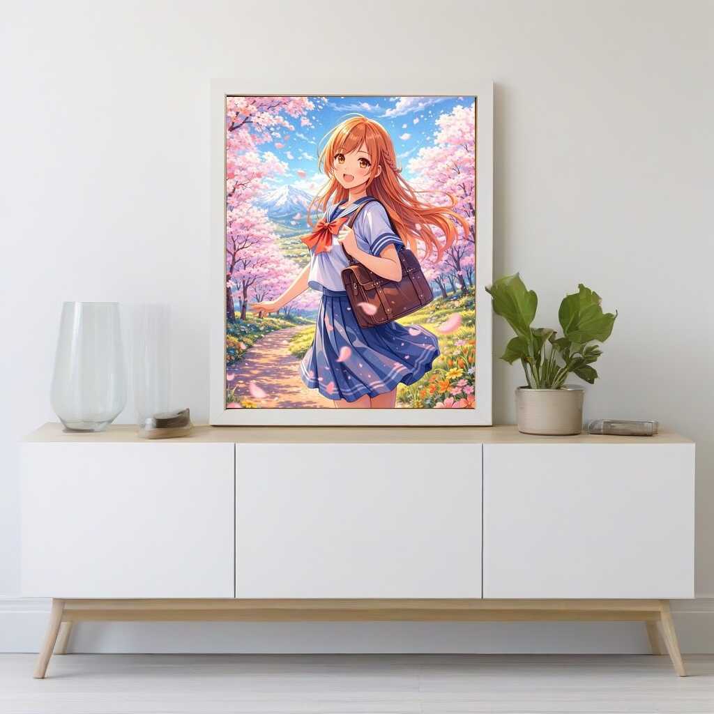 Anime Spring in the Cherry Blossoms — Diamond Painting Kit, product view 2