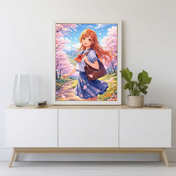 Anime Spring in the Cherry Blossoms — Diamond Painting Kit, product view 2