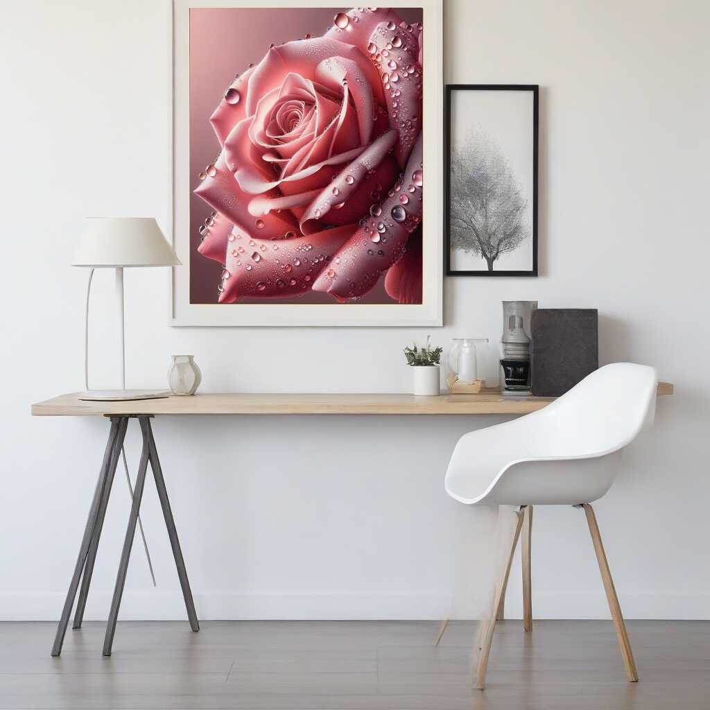 Pink rose, water drops — Diamond Painting Kit, product view 2
