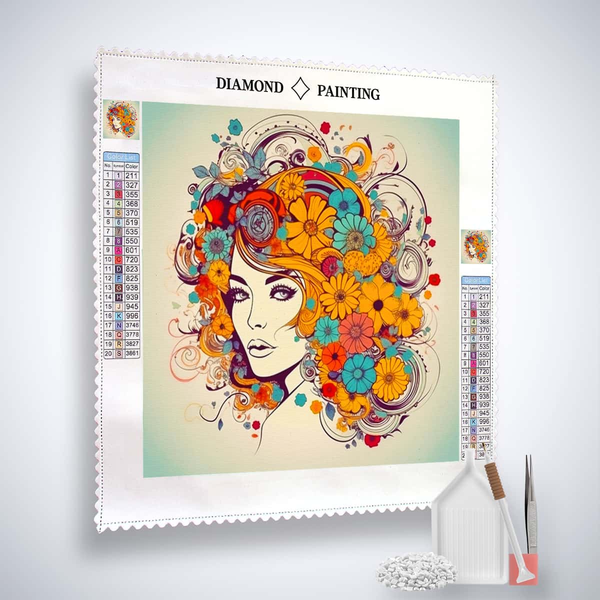 Woman with flower hairstyle — Diamond Painting Kit, product view 2