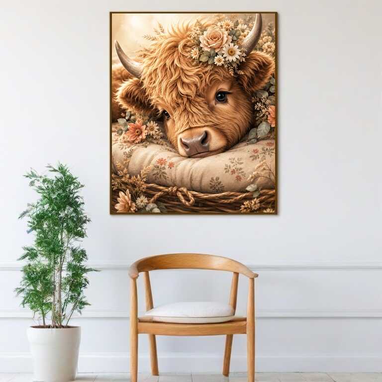 Highland Calf in a Flower Basket — Diamond Painting Kit, product view 2