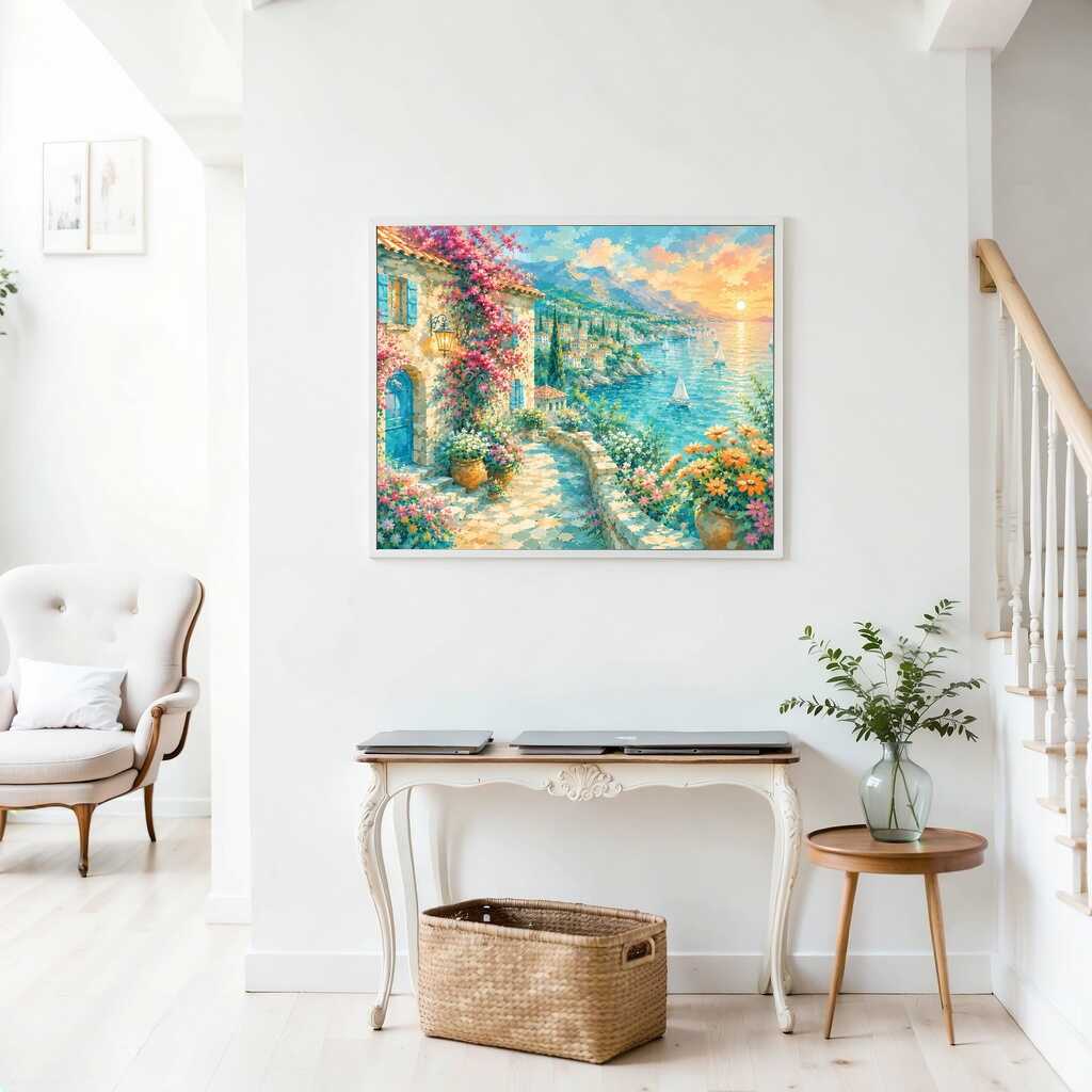 Sunlit Mediterranean Village — Diamond Painting Kit, product view 2