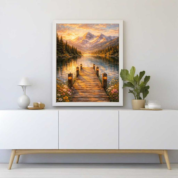 Golden Stillness at the Lake — Diamond Painting Kit, product view 2