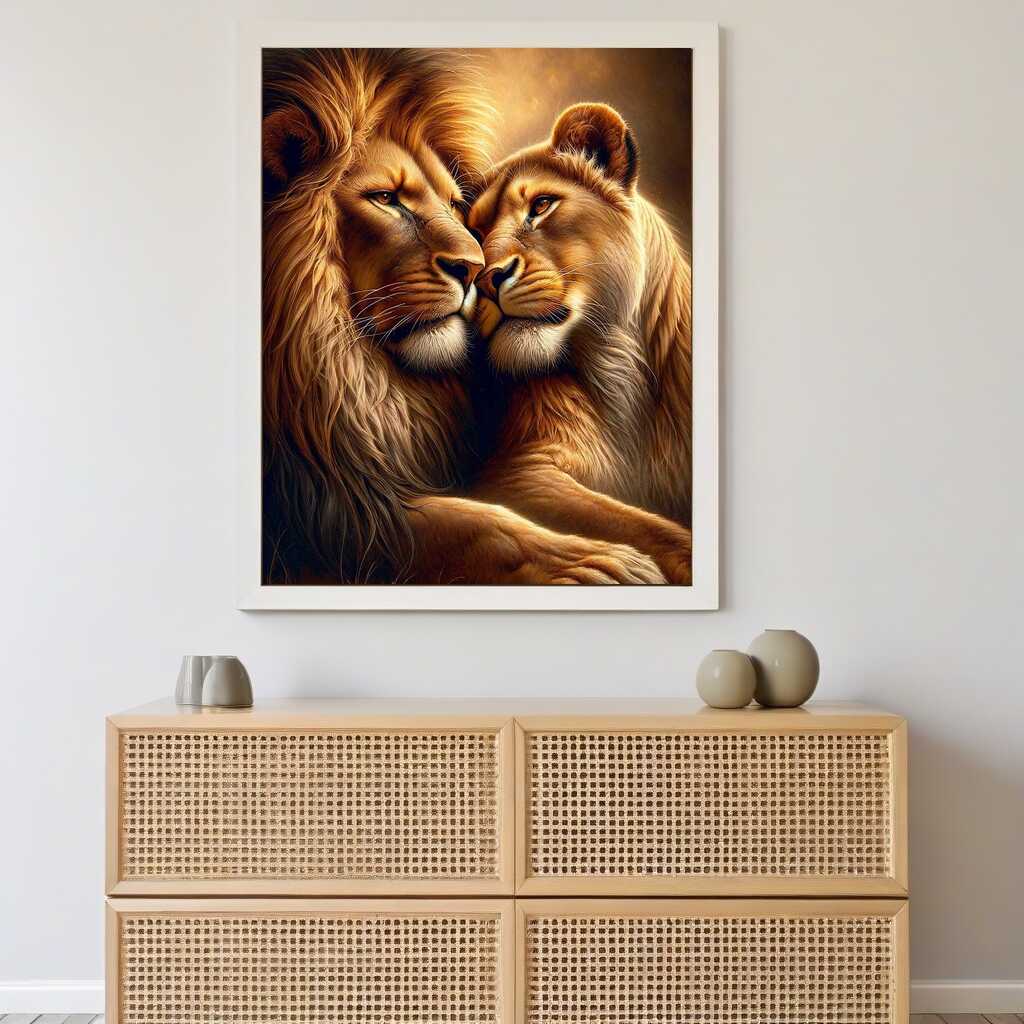 Cuddling lion couple — Diamond Painting Kit, product view 2