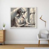 Thinking of you: Woman looks out of window — Diamond Painting Kit, product view 2