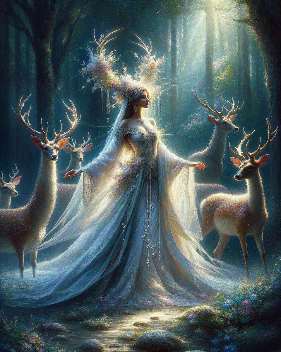 Woman with antlers and deer — Diamond Painting Kit design