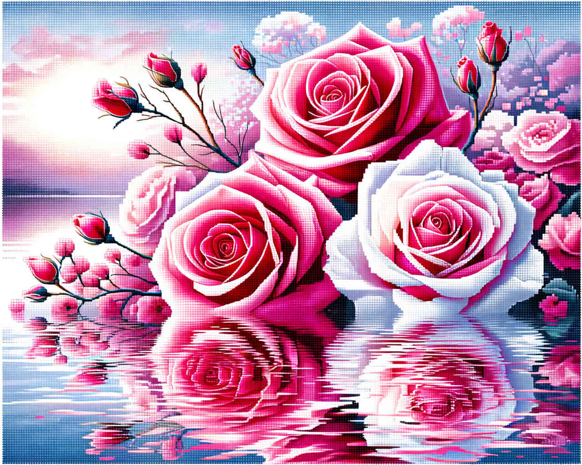 Two Pink Roses on Water — Diamond Painting Kit design