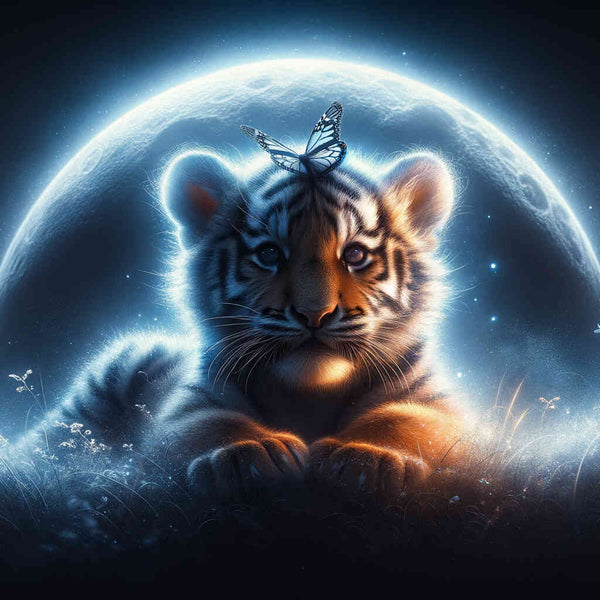 Tiger Cub and the Moon — Diamond Painting Kit design