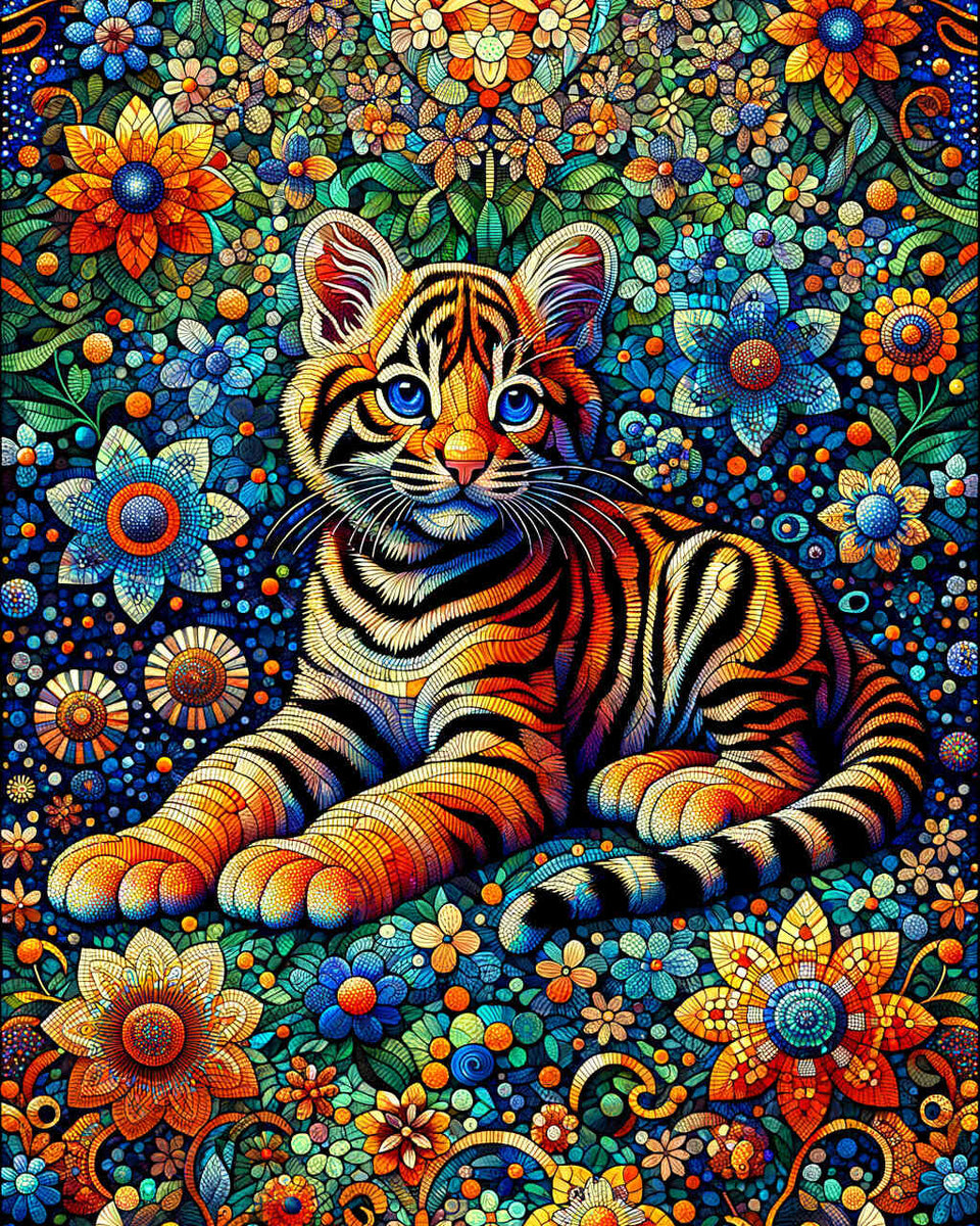 Cat mosaic, tiger cat — Diamond Painting Kit design