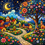 A Fairytale Night in the Flower Village — Diamond Painting Kit design