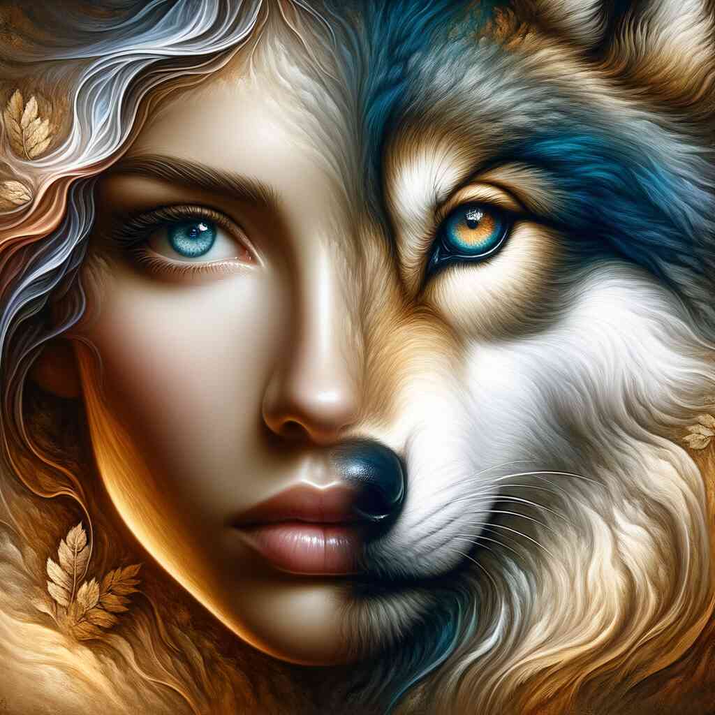 Woman and wolf face — Diamond Painting Kit design