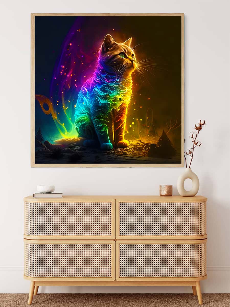 Neon cat in space — AB Diamond Painting Kit, product view 3
