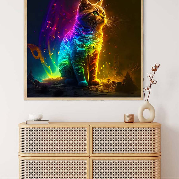 Neon cat in space — AB Diamond Painting Kit, product view 3