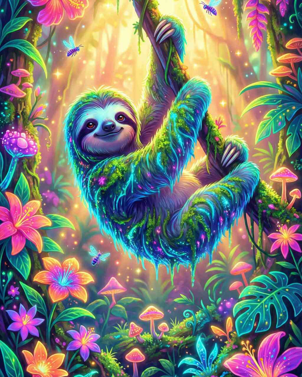 Neon Jungle Sloth — Diamond Painting Kit design