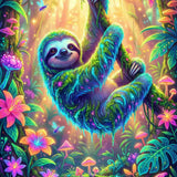 Neon Jungle Sloth — Diamond Painting Kit design