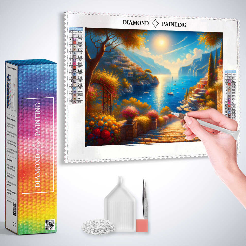 Romantic view of a Mediterranean bay — Diamond Painting Kit, product view 3