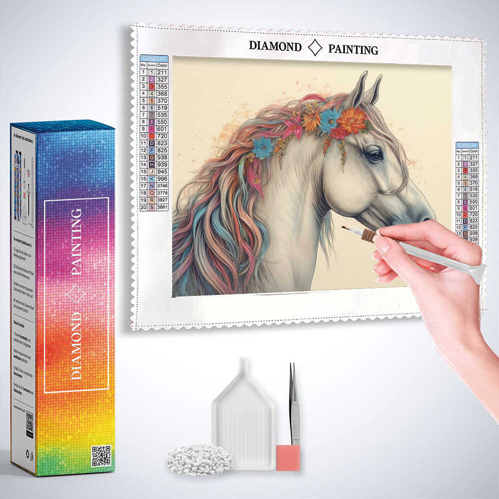 White Horse in a Floral Breeze — Diamond Painting Kit, product view 3