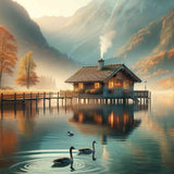 House with a Pier — Diamond Painting Kit design