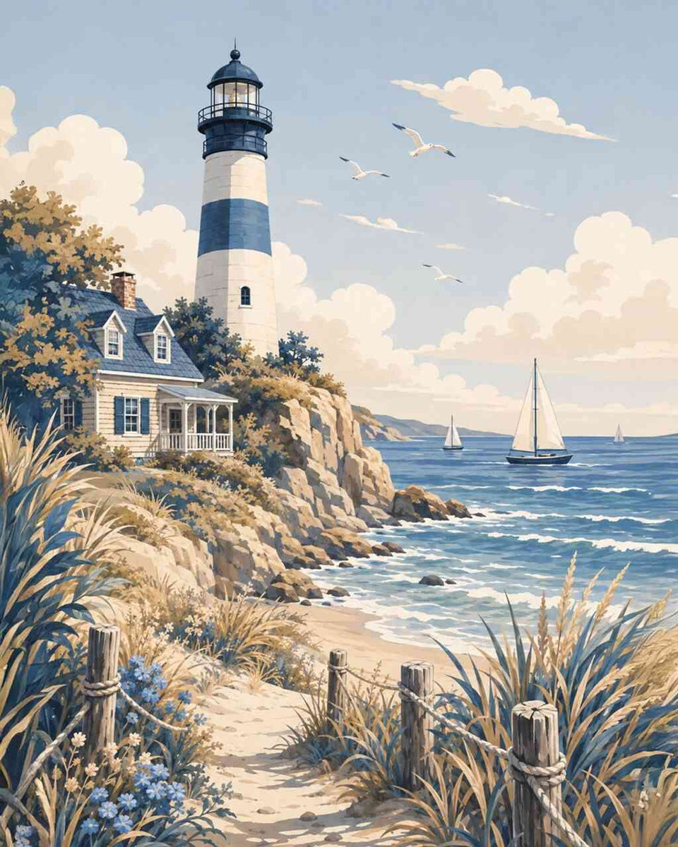 Coastal Lighthouse Magic — Diamond Painting Kit design