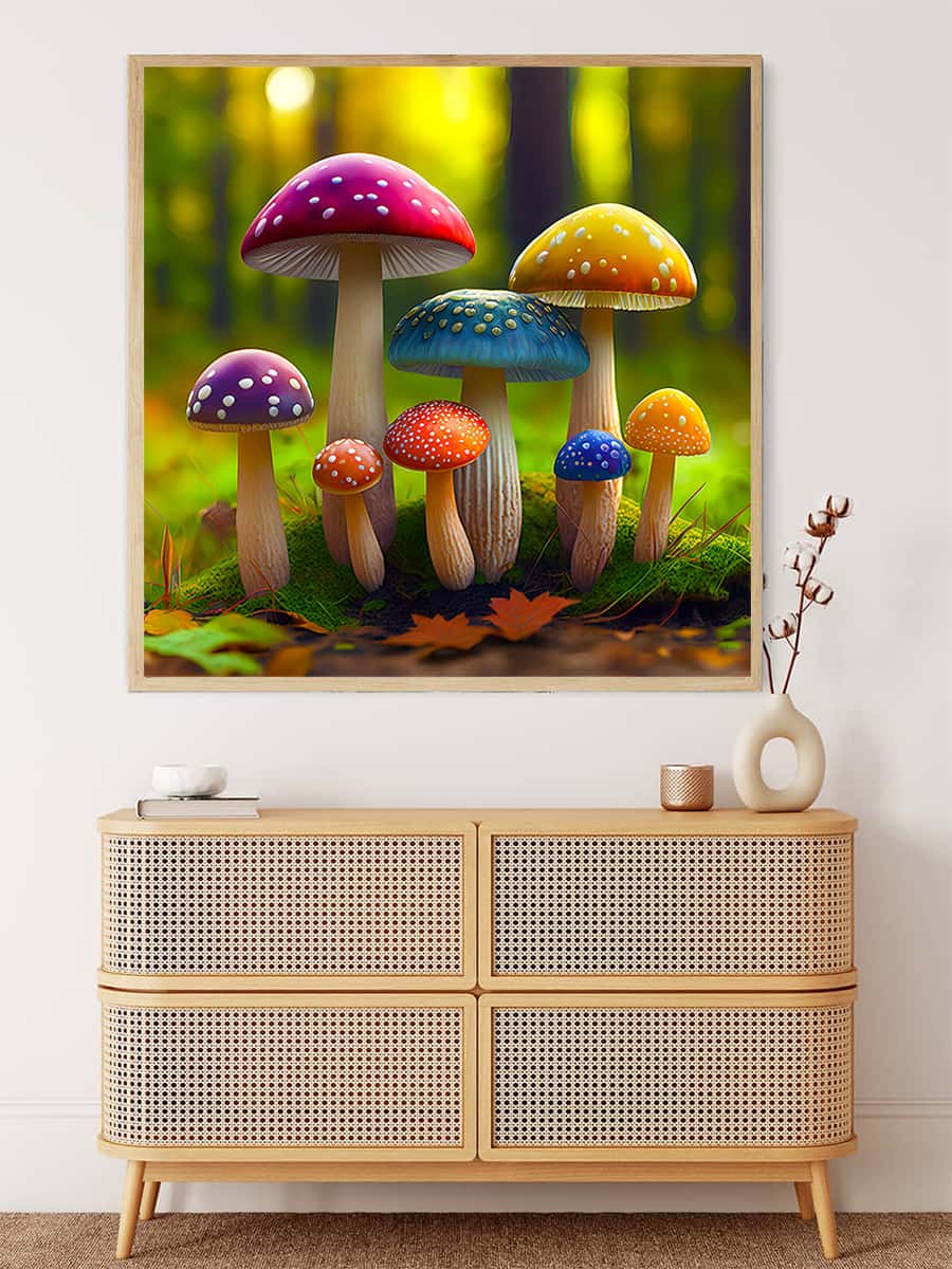 Rainbow mushrooms in the forest — AB Diamond Painting Kit, product view 3