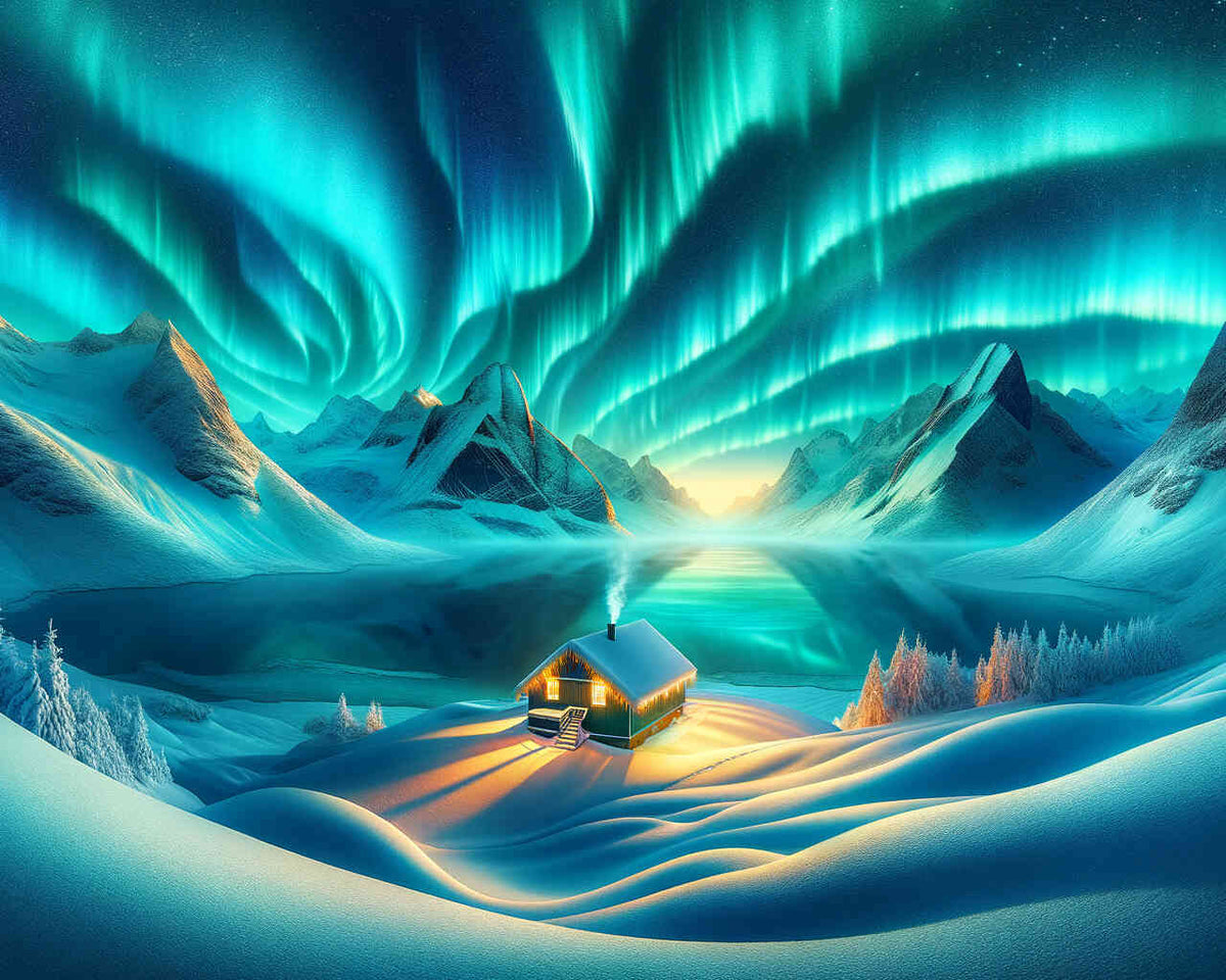 Green Aurora above the Mountain — Diamond Painting Kit design