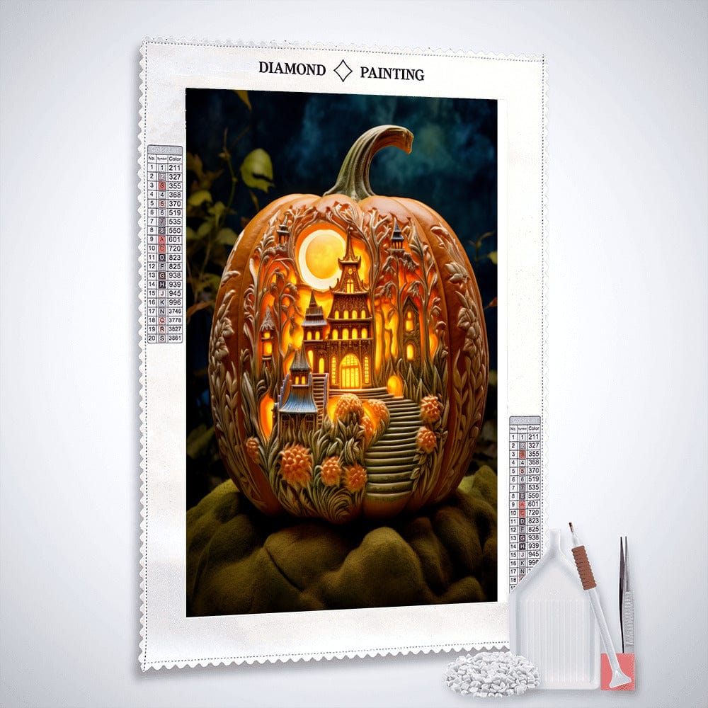 Halloween, lighted pumpkin — Diamond Painting Kit, product view 2