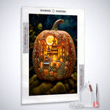 Halloween, lighted pumpkin — Diamond Painting Kit, product view 2