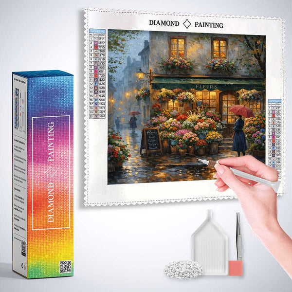 The Flower Shop in the Rain — Diamond Painting Kit, product view 3