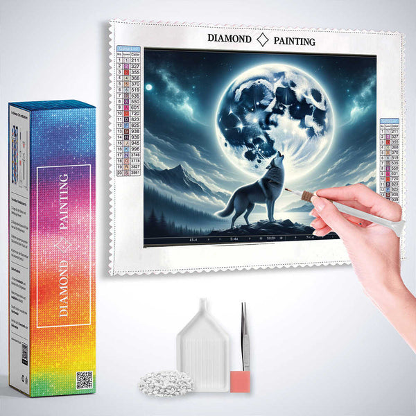 Wolf Howling at the Full Moon — Diamond Painting Kit, product view 3