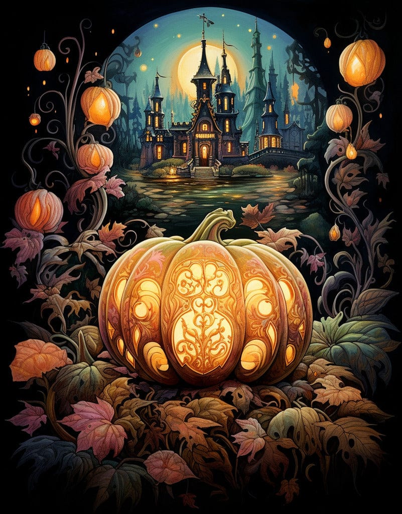 Luminous pumpkin, windowsill — Diamond Painting Kit design