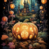 Luminous pumpkin, windowsill — Diamond Painting Kit design