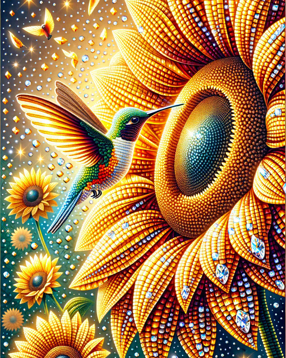 Sunflower Hummingbird — Diamond Painting Kit design