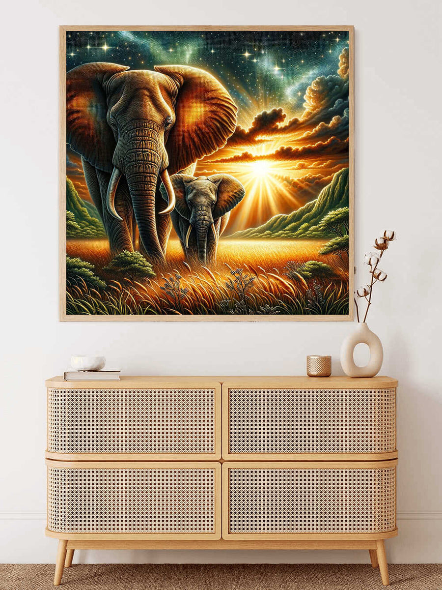 Elephant Couple Africa — Diamond Painting Kit, product view 2
