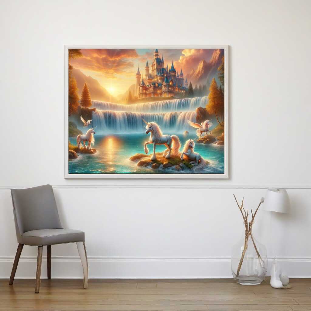 Unicorn Family at the Waterfall — Diamond Painting Kit, product view 2