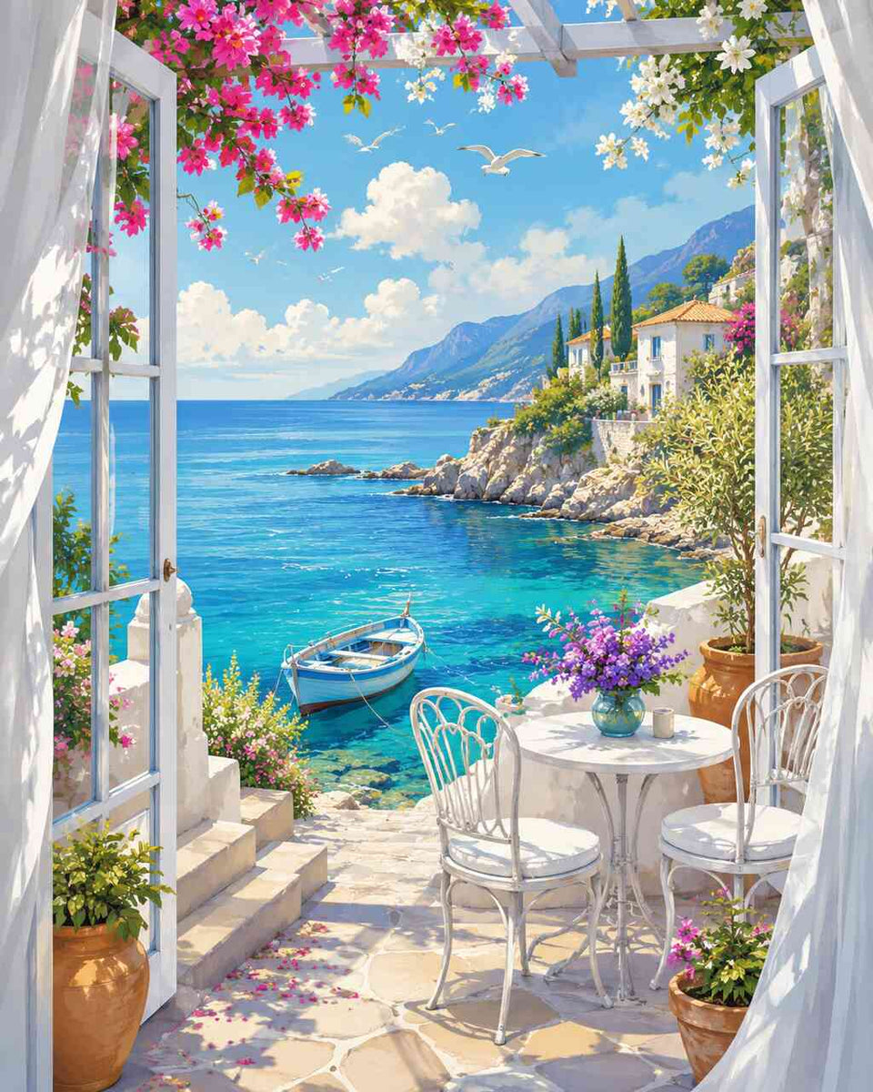 Mediterranean Morning Terrace — Diamond Painting Kit design