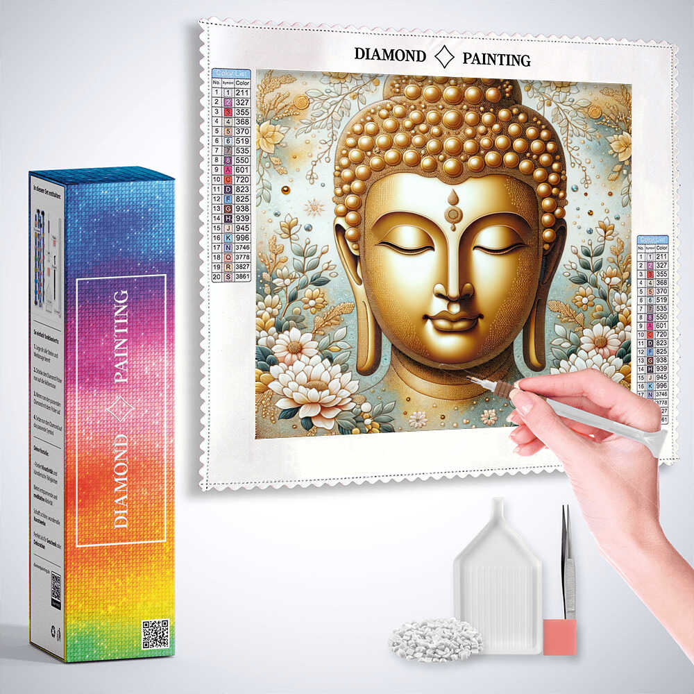 Buddha head and statue — Diamond Painting Kit, product view 3