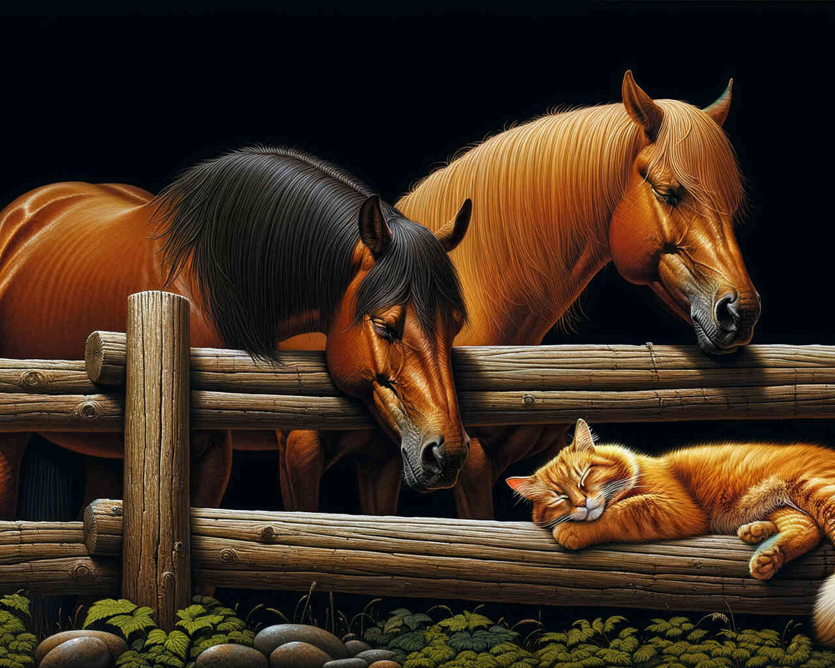 Horses and a Cat — Diamond Painting Kit design
