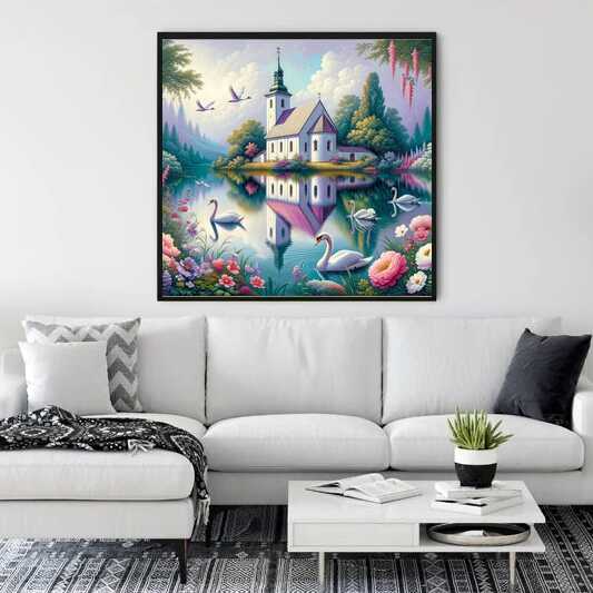Church beside the River — Diamond Painting Kit, product view 2