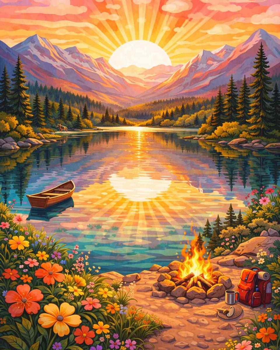 Sunrise Magic at the Lake — Diamond Painting Kit design