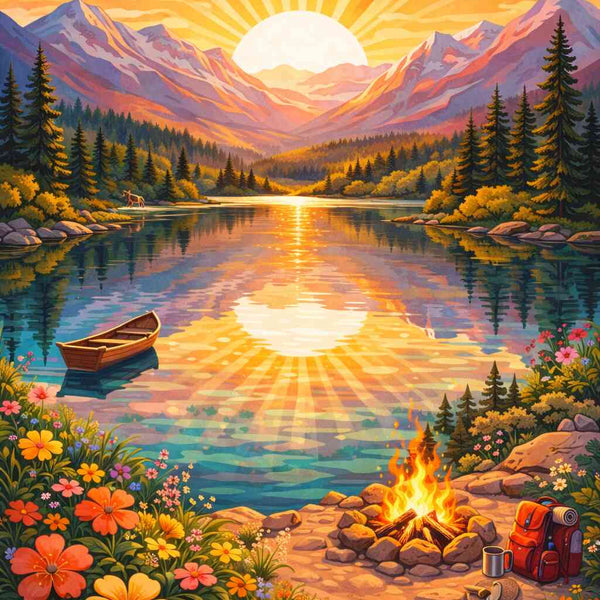 Sunrise Magic at the Lake — Diamond Painting Kit design