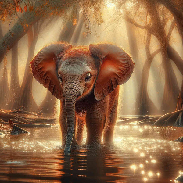 Elephant Calf by the Water — Diamond Painting Kit design