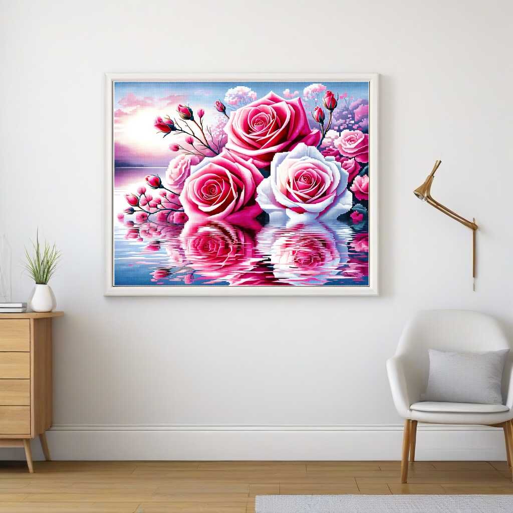 Two Pink Roses on Water — Diamond Painting Kit, product view 2