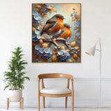 Robin, blue flowers — Diamond Painting Kit, product view 2