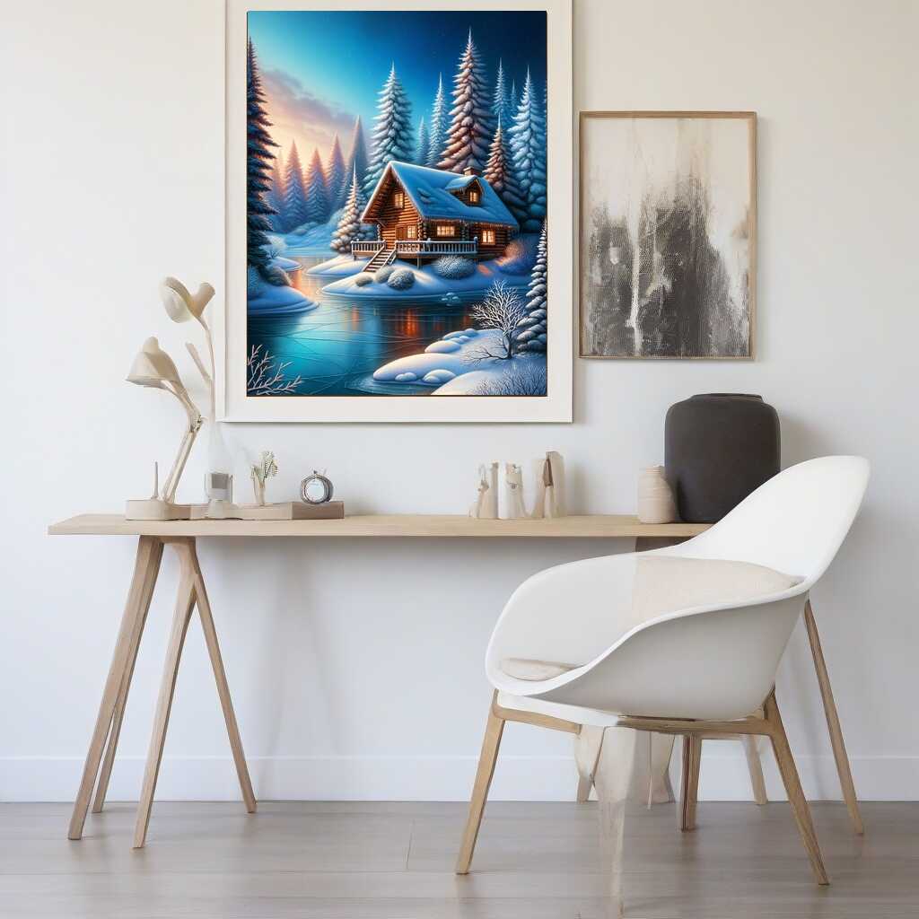 Cabin in winter wonderland — Diamond Painting Kit, product view 2