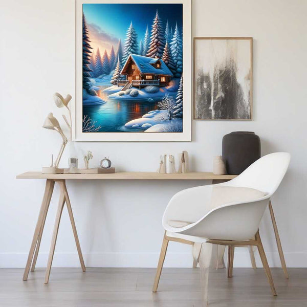 Cabin in winter wonderland — Diamond Painting Kit, product view 2